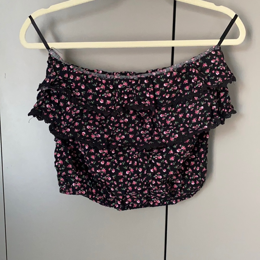 LA hearts floral strapless top